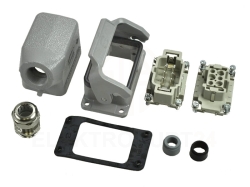 Obudowa metalowa złącza HAN-KIT 6B 6+PE męski+żeński 500V 16A Han B wejście kątowe+pulpitowe (przelotowe) M20 10330060000