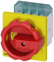 Rozłącznik główny/awaryjny 3P 16A 7.5kW AC23A 400V montaż tablicowy pokrętło żółto-czerwone 4 otwory 3LD2003-0TK53