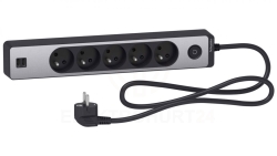Odace Przedłużacz 5 gniazdowy z łącznikiem 2x USB, 1,5m antracyt+szczotkowane aluminium ST935U1BA