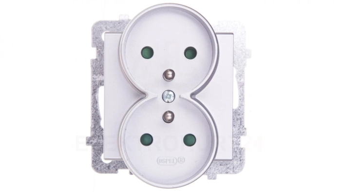 SONATA Gniazdo podwójne z/u z przesłonami srebro mat GP-2RRZP/m/38