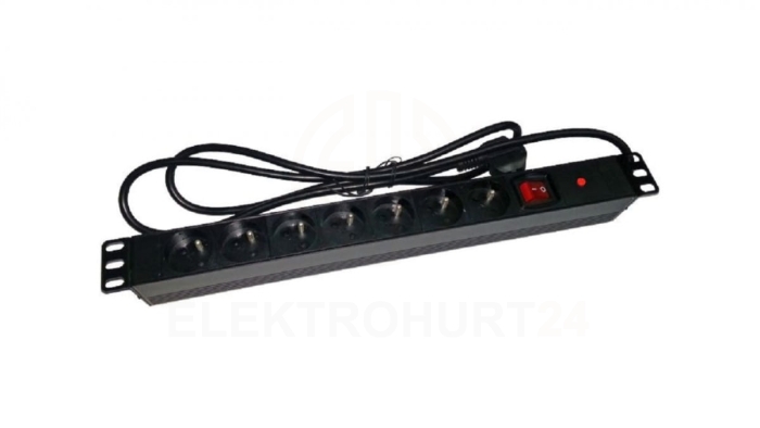 Listwa zasilająca rack 19 cali PDU gniazdo 7 x CEE 7/5 wtyk CEE 7/7 z wyłącznikiem i zabezpieczeniem PZ071U