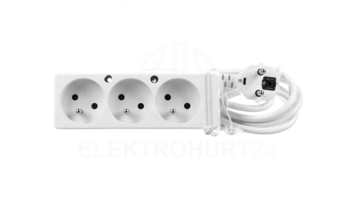 Przedłużacz 3-gniazda z/u 10A 3m /OMY 3x1/ biały PS-370 T-110020