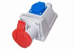 Gniazdo stałe COMBI okablowane z listwą przyłączeniową 5P 32A 400V czerwone/ 230V niebieskie GSC 32/5 IP-44 921845