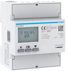 Licznik energii elektrycznej 3-fazowy, 80A 4M, wyjście imp., MID ECP380D