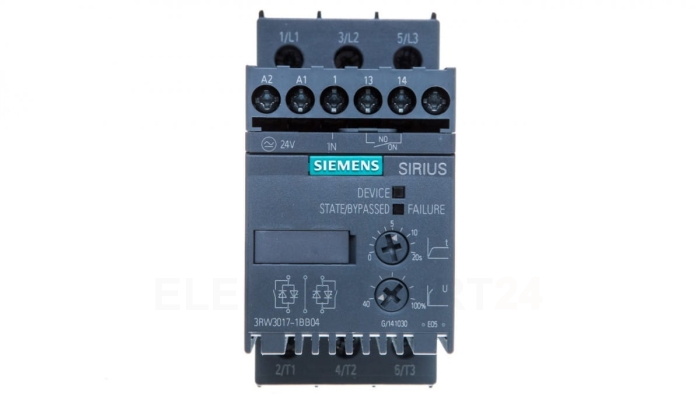Softstart 3-fazowy 200-480VAC 12,5A 5,5kW/400V Uc=24V AC/DC S00 3RW3017-1BB04