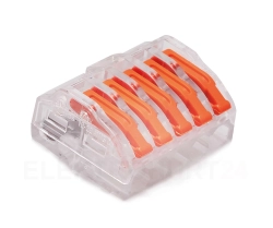 Uniwersalna złączka do przewodów jedno- i wielodrutowych, 5-torowa 2,5mm2 24A transparentna ZU-405 85125000