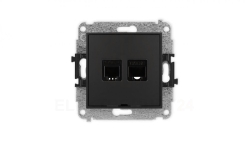 ICON Mechanizm gniazda telefonicznego 1xRJ11 + komputerowego 1xRJ45 kat. 5e 8-styk beznarzędziowe, bez opisu czarny mat 12IGTKBO