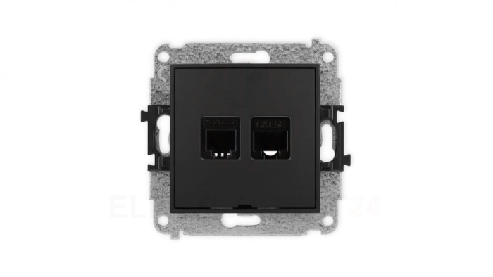 ICON Mechanizm gniazda telefonicznego 1xRJ11 + komputerowego 1xRJ45 kat. 5e 8-styk beznarzędziowe, bez opisu czarny mat 12IGTKBO