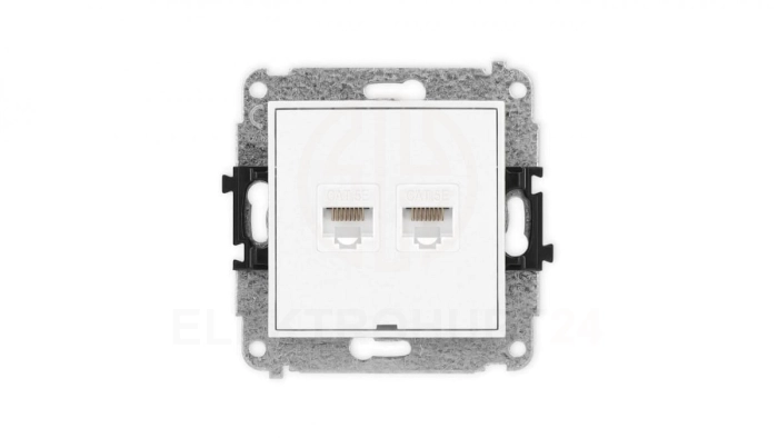 ICON Mechanizm gniazda komputerowego podwójnego 2xRJ45, kat. 5e, 8-stykowy, bez pola opisowego biały mat 25IGKBO-2