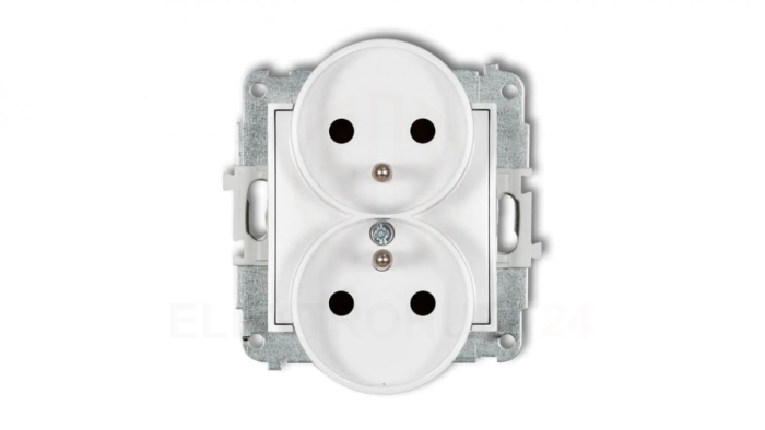 ICON Mechanizm gniazda podwójnego do ramki z uziemieniem 2x(2P+Z) (przesłony torów prądowych) biały mat 25IGPR-2zp