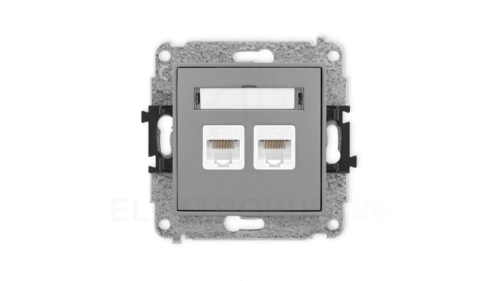 ICON Mechanizm gniazda komputerowego podwójnego 2xRJ45, kat. 5e, 8-stykowy szary mat 27IGK-2