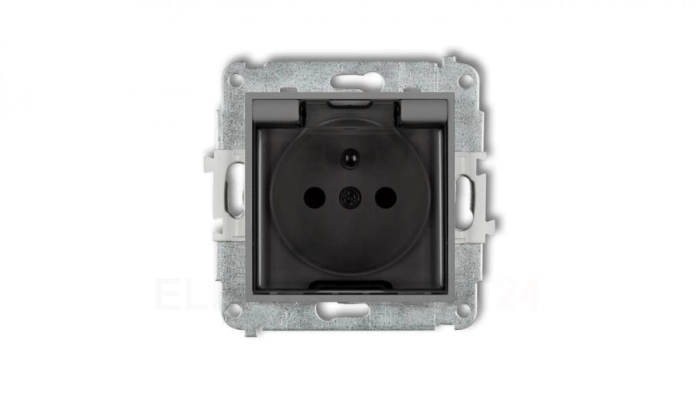 ICON Mechanizm gniazda bryzgoszczelnego z uziemieniem 2P+Z (klapka dymna, przesłony torów prądowych) szary mat 27IGPB-1zdp