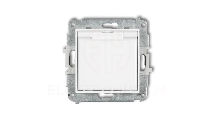 ICON Mechanizm gniazda bryzgoszczelnego z uziemieniem 2P+Z (klapka biała, przesłony torów prądowych) biały IGPB-1zp