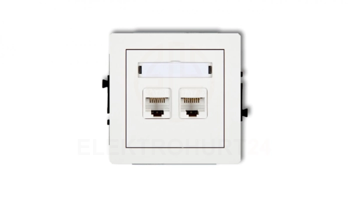 DECO Mechanizm gniazda komputerowego podwójnego 2xRJ45, kat. 5e, 8-stykowy, biały mat 25DGK-2