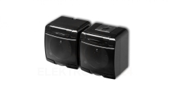 Gniazdo hermetyczne podwójne z uziemieniem Karlik Junior 12GHE-2D (klapka dymna) 2x(2P+Z) bez przesłon czarne