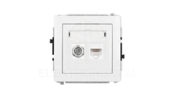 DECO Mechanizm gniazda antenowego poj. typu F (SAT) + gniazda komp. poj. 1xRJ45, kat. 5e, 8-stykowy, biały mat 25DGFK-1