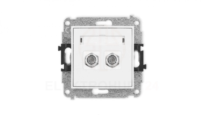 MINI Mechanizm gniazda antenowego podwójnego typu F (SAT) niklowany biały mat 25MGF-2