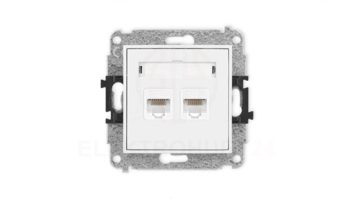 MINI Mechanizm gniazda komputerowego podwójnego 2xRJ45, kat. 5e, 8-stykowy biały mat 25MGK-2