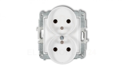 MINI Mechanizm gniazda podwójnego do ramki z uziemieniem 2x(2P+Z) (bez przesłon torów prądowych) biały mat 25MGPR-2z