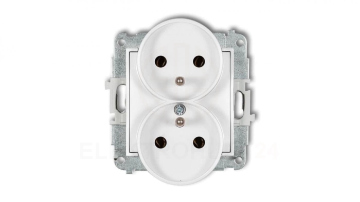 MINI Mechanizm gniazda podwójnego do ramki z uziemieniem 2x(2P+Z) (bez przesłon torów prądowych) biały mat 25MGPR-2z
