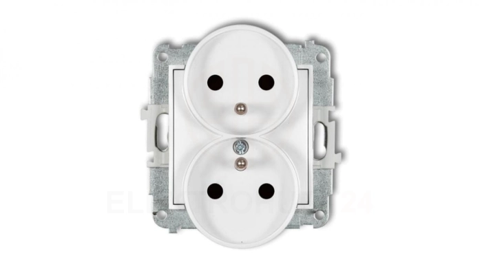 MINI Mechanizm gniazda podwójnego do ramki z uziemieniem 2x(2P+Z) (przesłony torów prądowych) biały mat 25MGPR-2zp