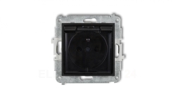 ICON Mechanizm gniazda bryzgoszczelnego z uziemieniem 2P+Z (klapka dymna, przesłony torów prądowych) czarny mat 12IGPB-1zdp