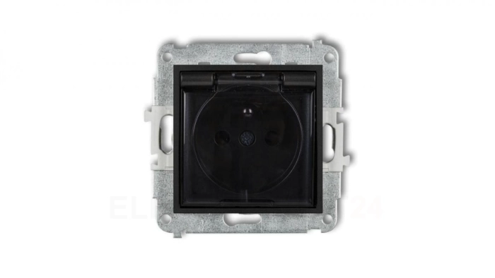 ICON Mechanizm gniazda bryzgoszczelnego z uziemieniem 2P+Z (klapka dymna, przesłony torów prądowych) czarny mat 12IGPB-1zdp