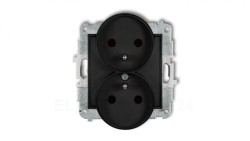 ICON Mechanizm gniazda podwójnego do ramki z uziemieniem 2x(2P+Z) (przesłony torów prądowych) czarny mat 12IGPR-2zp