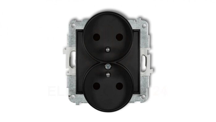 ICON Mechanizm gniazda podwójnego do ramki z uziemieniem 2x(2P+Z) (przesłony torów prądowych) czarny mat 12IGPR-2zp