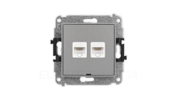 ICON Mechanizm gniazda komputerowego podwójnego 2xRJ45, kat. 5e, 8-stykowy, bez pola opisowego szary mat 27IGKBO-2