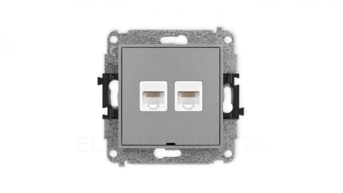 ICON Mechanizm gniazda komputerowego podwójnego 2xRJ45, kat. 5e, 8-stykowy, bez pola opisowego szary mat 27IGKBO-2