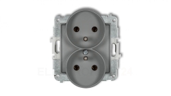 ICON Mechanizm gniazda podwójnego do ramki z uziemieniem 2x(2P+Z) (bez przesłon torów prądowych) szary mat 27IGPR-2z