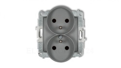 ICON Mechanizm gniazda podwójnego do ramki z uziemieniem 2x(2P+Z) (przesłony torów prądowych) szary mat 27IGPR-2zp