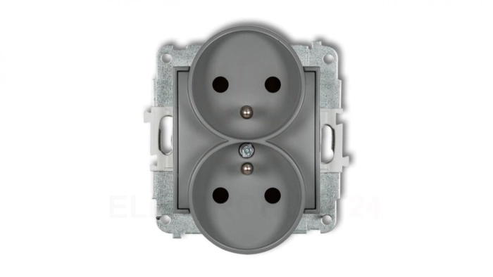 ICON Mechanizm gniazda podwójnego do ramki z uziemieniem 2x(2P+Z) (przesłony torów prądowych) szary mat 27IGPR-2zp