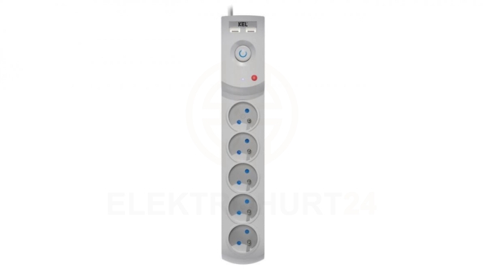 Przedłużacz przeciwprzepięciowy professional 5 gniazd 2xUSB 3m 10A 230V 2300W szary W-100041