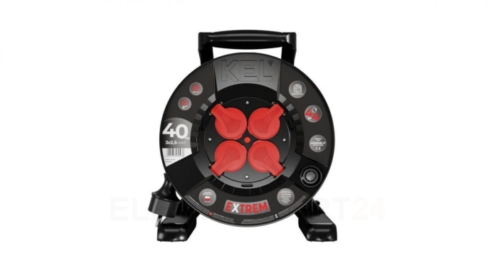 Przedłużacz bębnowy EXTREME LINE 4 gniazda z/u IP44 16A H05RR-F 3x2,5 40m czarny W-100031
