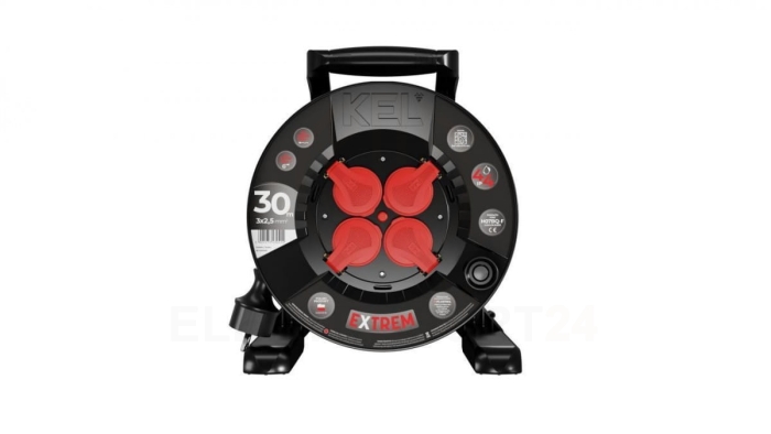 Przedłużacz bębnowy EXTREME LINE 4 gniazda z/u IP44 16A H07BQ-F 3x2,5 30m czarny W-100086