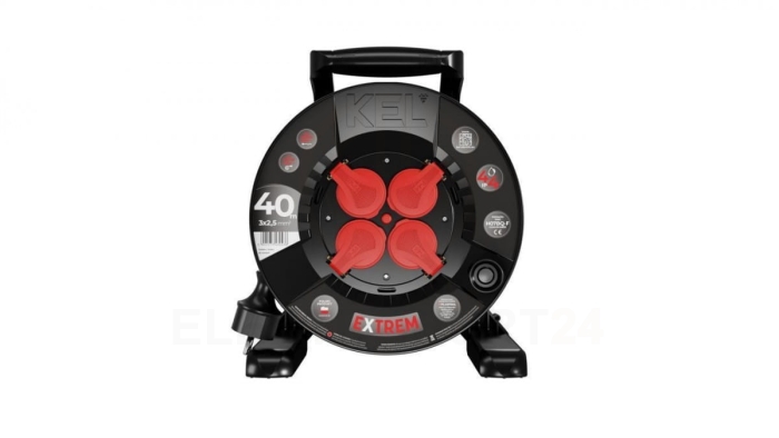 Przedłużacz bębnowy EXTREME LINE 4 gniazda z/u IP44 16A H07BQ-F 3x2,5 40m czarny W-100087