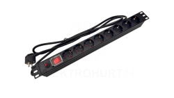 Listwa zasilająca rack 19 cali PDU gniazdo 9 x CEE 7/3 wtyk CEE 7/7 z wyłącznikiem i zabezpieczeniem