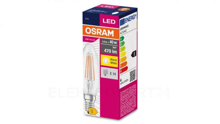 Żarówka LED E14 4W/827 E14 VALUE CL B FIL 40 non-dim 4W/827 4058075438637