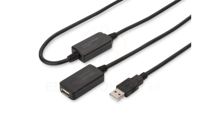 Kabel przedłużający USB 2.0 HighSpeed Typ USB A/USB A M/Ż aktywny czarny 20m DA-73102
