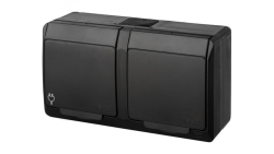 HERMES Gniazdo natynkowe podwójne z uziemieniem 2x2P+Z IP44 czarne 0322-09