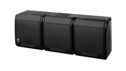 HERMES Gniazdo natynkowe potrójne z uziemieniem 3x2P+Z IP44 czarne 0323-09