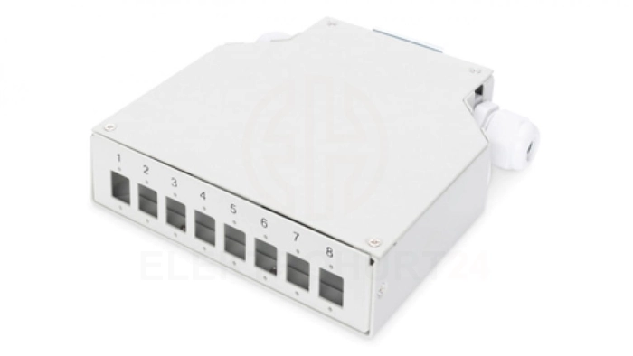 Przełącznica światłowodowa na szynę DIN 8x LC duplex biała uchwyt spawów 125x130x35mm DN-96891