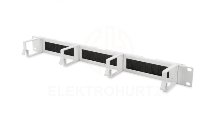 Organizator kablowy ze szczotką 19 1U 4x uchwyty aluminiowe 44x72mm szary DN-97662