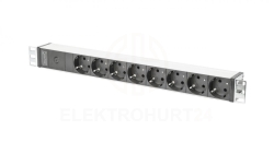 Listwa zasilająca PDU 19 Rack 8x gniazdo schuko 2m 1x wtyk C14 10A aluminiowa DN-95410