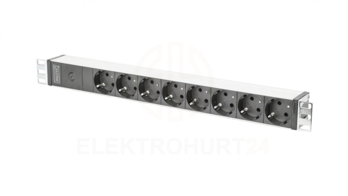 Listwa zasilająca PDU 19 Rack 8x gniazdo schuko 2m 1x wtyk C14 10A aluminiowa DN-95410