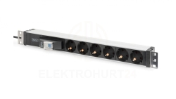 Listwa zasilająca PDU 19 Rack 6x schuko 2m 1x wtyk unischuko 16A wyłącznik nadprądowy DN-95417