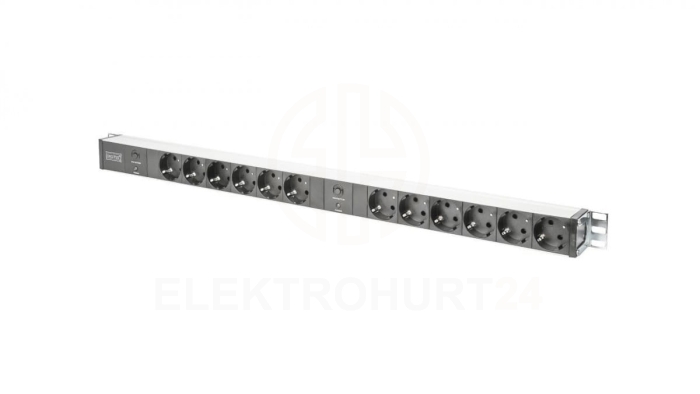 Listwa zasilająca PDU Rack 12x gniazdo schuko 2x 2m wtyk unischuko 16A zab. przeciążeniowe DN-95405