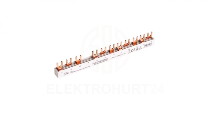 Szyna prądowa łączeniowa - widełkowa 3-fazowa 63A 12 modułów 10 mm pod zabezp. różnicowo-prądowe SW3F(3P+N) 10 12M63A 81992206
